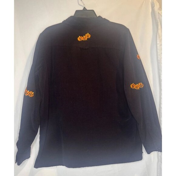 VTG Quacker Factory Black Corduroy Embroidered Pumpkin Halloween Shirt Blouse M - Picture 7 of 10